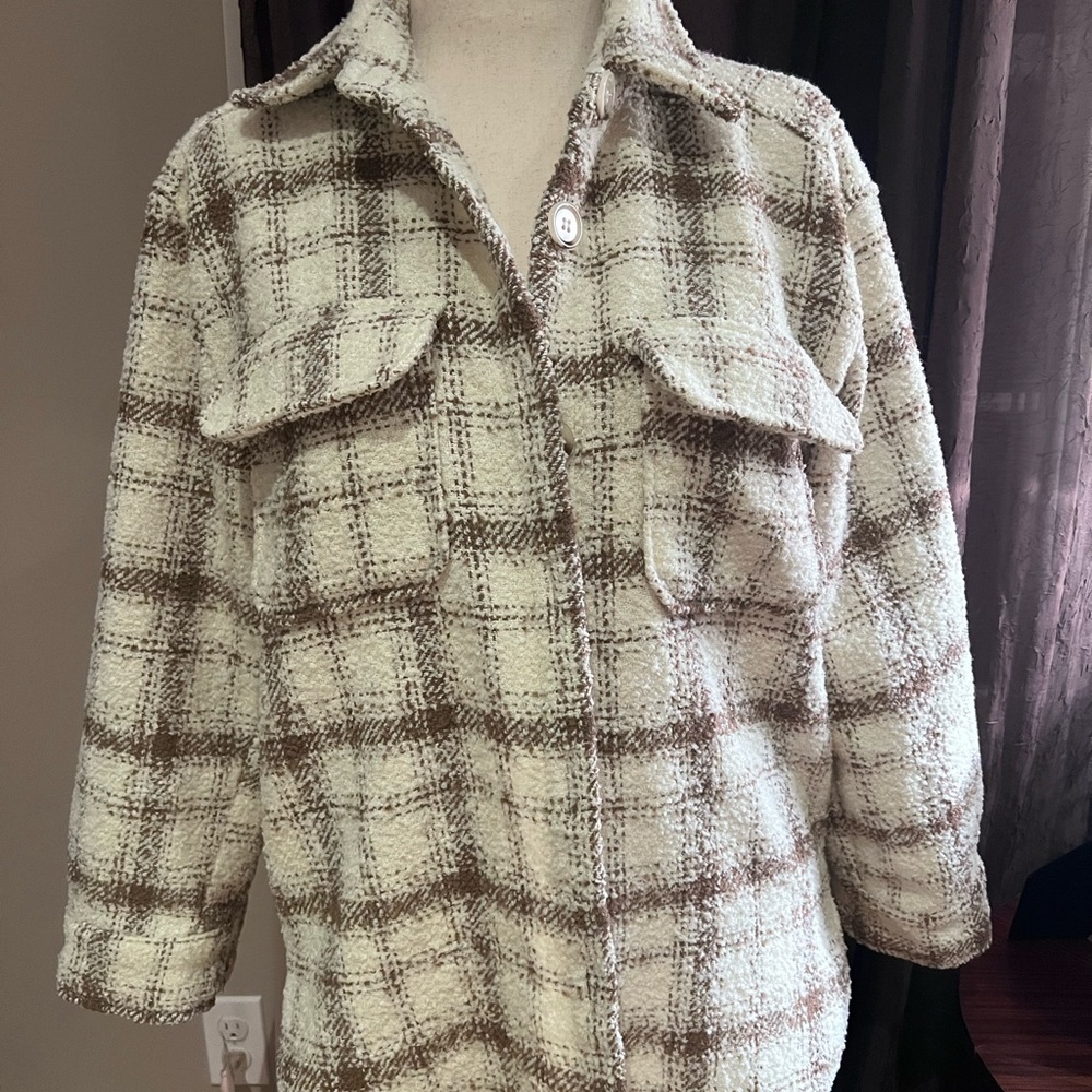 Cozy Plaid Cream and Brown Teddy Jacket